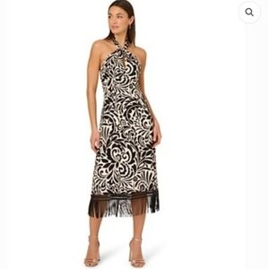 Adrianna Papell Black and Cream Floral Halter Dress *96*